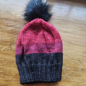 Red and Black Knit Beanie with Pom Pom
